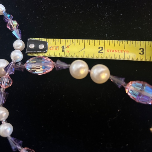 Vintage Signed Vendome Cocktail Crystal/Faceted Glass/Faux Pearl Necklace-Long - Picture 10 of 15
